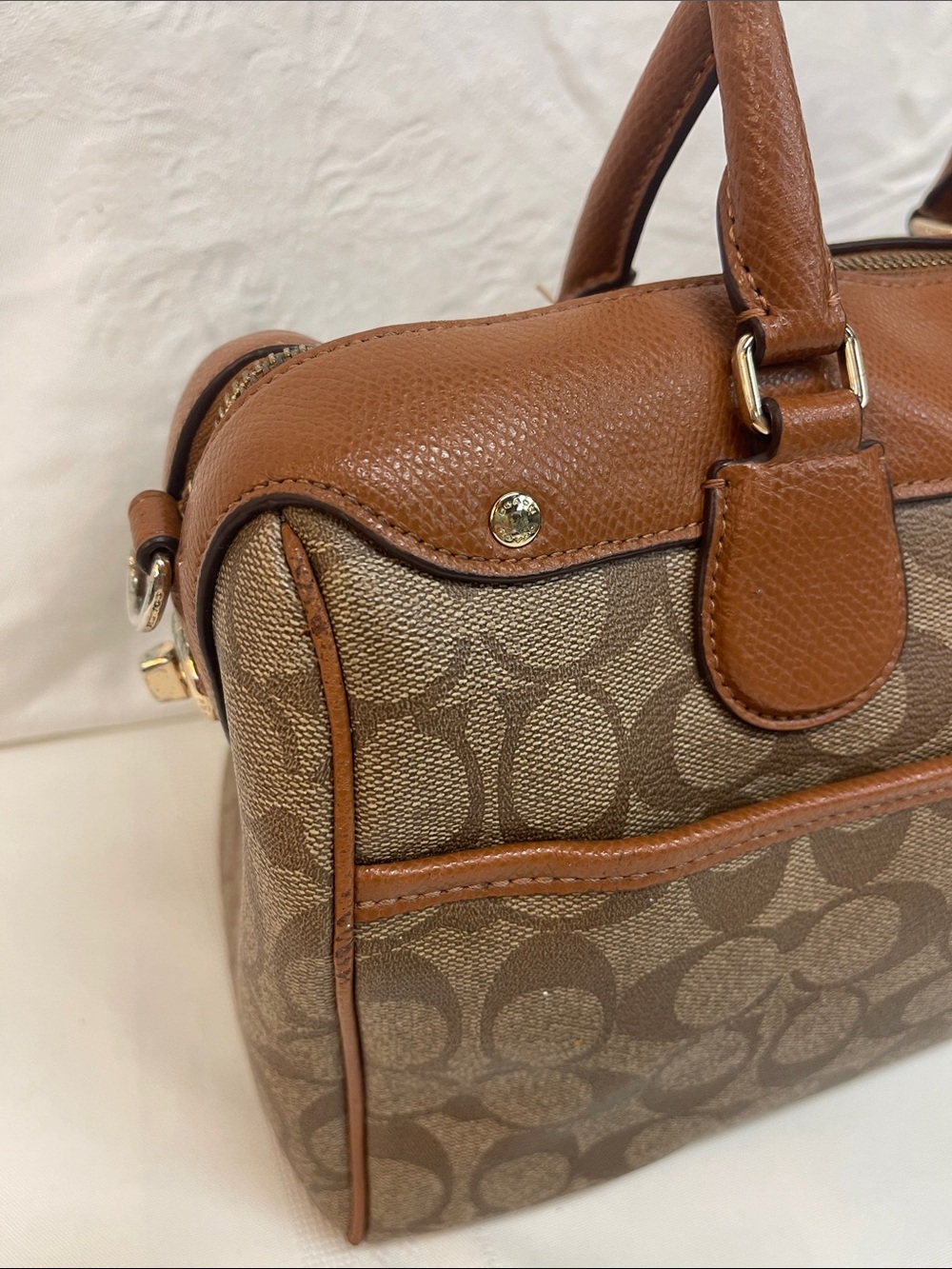 Coach Mini Bennett Satchel Signature Canvas smooth leather no strap - Picture 12 of 16